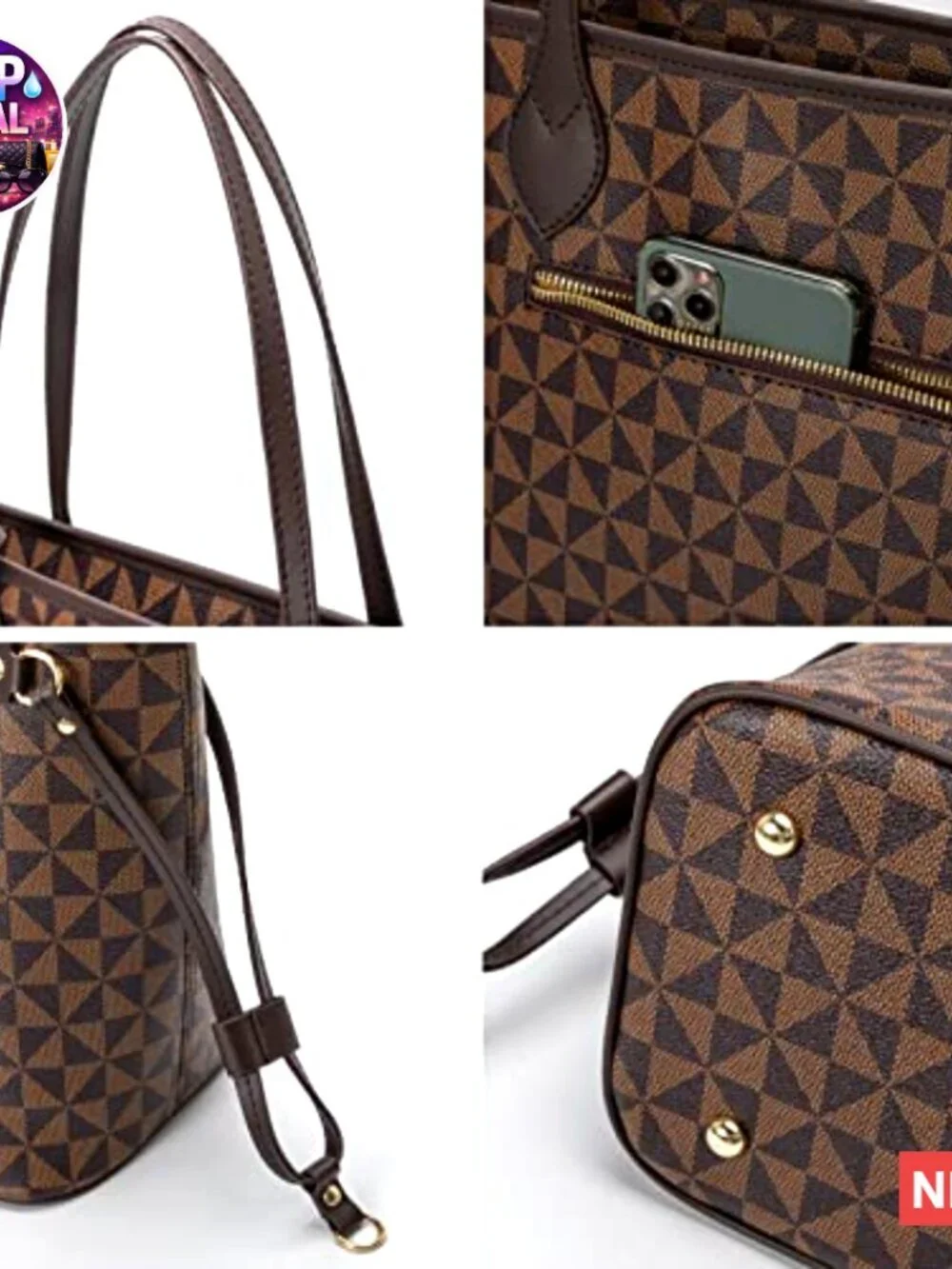 Leather Satchel Handbag with Wallet, Top Handle Shoulder Bag